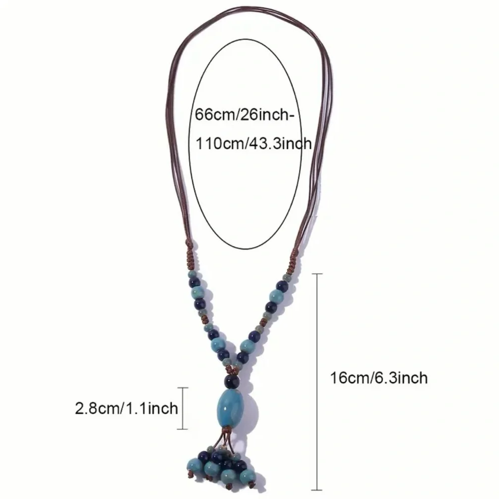 1pc Vintage Ethnic Style Boho Handwoven Ceramic Beaded Adjustable‎ Necklace